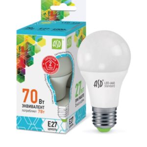 Лампа светодиодная LED-A60-standard 7Вт 230В Е27 4000К 630Лм ASD