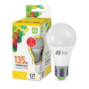 Лампа светодиодная LED-A60-standard 15Вт 230В Е27 3000К 1350Лм ASD