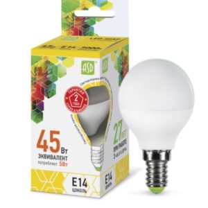 Лампа светодиодная LED-ШАР-standard 5Вт 230В Е14 3000К 450Лм ASD