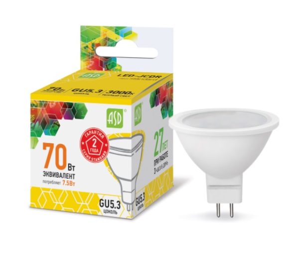 Лампа светодиодная LED-JCDR-standard 10Вт 230В GU5.3 3000К 900Лм ASD