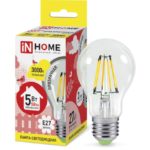 Лампа светодиодная LED-A60-deco 5Вт 230В Е27 3000К 450Лм прозрачная IN HOME