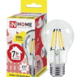 Лампа светодиодная LED-A60-deco 7Вт 230В Е27 3000К 630Лм прозрачная IN HOME
