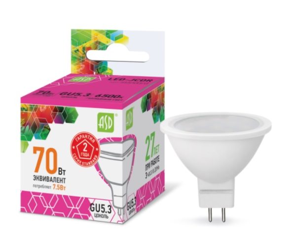 Лампа светодиодная LED-JCDR-standard 10Вт 230В GU5.3 6500К 900Лм ASD