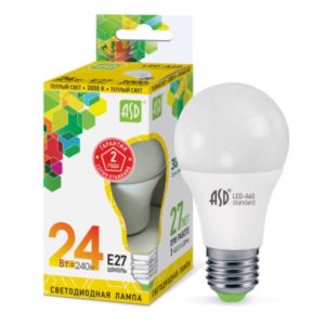 Лампа светодиодная LED-A60-standard 24Вт 230В  Е27 3000К 2160Лм ASD