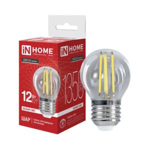 Лампа светодиодная LED-ШАР-deco 12Вт 230В Е27 4000К 1350Лм прозрачная IN HOME