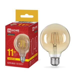 Лампа светодиодная LED-GL95-deco gold 11Вт 230В E27 3000K 1040Лм 95мм золотистая IN HOME