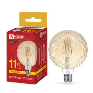 Лампа светодиодная LED-GL95СR-deco gold 11Вт 230В E27 3000K 1040Лм 95мм кристалл золотистая IN HOME