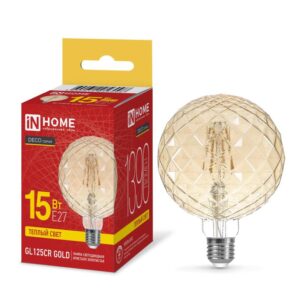 Лампа светодиодная LED-GL125CR-deco gold 15Вт 230В E27 3000K 1390Лм 125мм кристалл золотистая IN HOME
