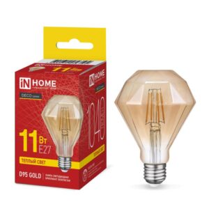 Лампа светодиодная LED-D95-deco gold 11Вт 230В E27 3000K 1040Лм 95мм бриллиант золотистая IN HOME