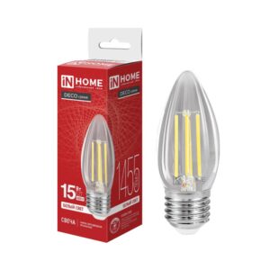 Лампа светодиодная LED-СВЕЧА-deco 15Вт 230В Е27 4000К 1455Лм прозрачная IN HOME