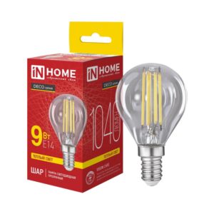 Лампа светодиодная LED-ШАР-deco 9Вт 230В Е14 3000К 1040Лм прозрачная IN HOME