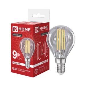 Лампа светодиодная LED-ШАР-deco 9Вт 230В Е14 4000К 1040Лм прозрачная IN HOME