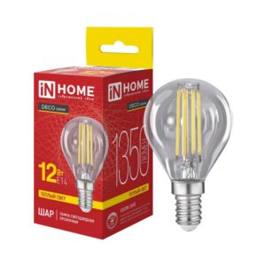 Лампа светодиодная LED-ШАР-deco 12Вт 230В Е14 3000К 1350Лм прозрачная IN HOME