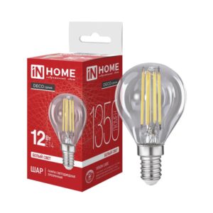 Лампа светодиодная LED-ШАР-deco 12Вт 230В Е14 4000К 1350Лм прозрачная IN HOME