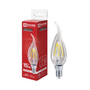Лампа светодиодная LED-СВЕЧА НА ВЕТРУ-deco 15Вт 230В Е14 4000К 1455Лм прозрачная IN HOME